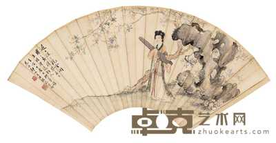 郑慕康 1962年作 深院携琴图 扇面